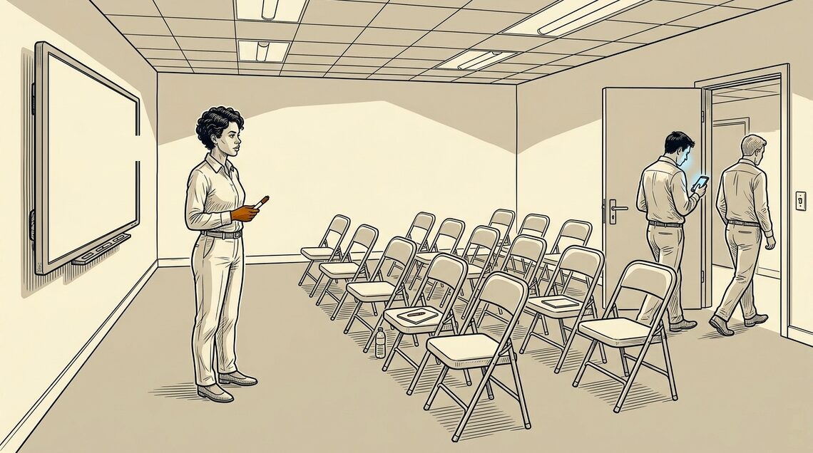 Una sala de formación que se vacía sin que nadie se quede a preguntar.